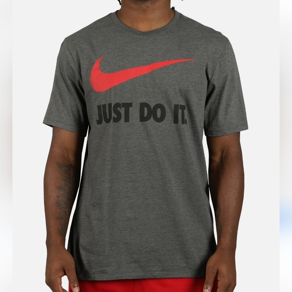 NIKE The Nike Tee Grey and red swoosh tee size small